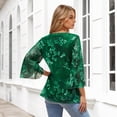 thumbnail image 4 of Womens 3/4 Sleeve Double Layers Mesh Blouses V Neck Ruffle Floral Printed Tunics Loose Fit Flowy Tunic Tops Black Casual Layering Shirts, 4 of 7