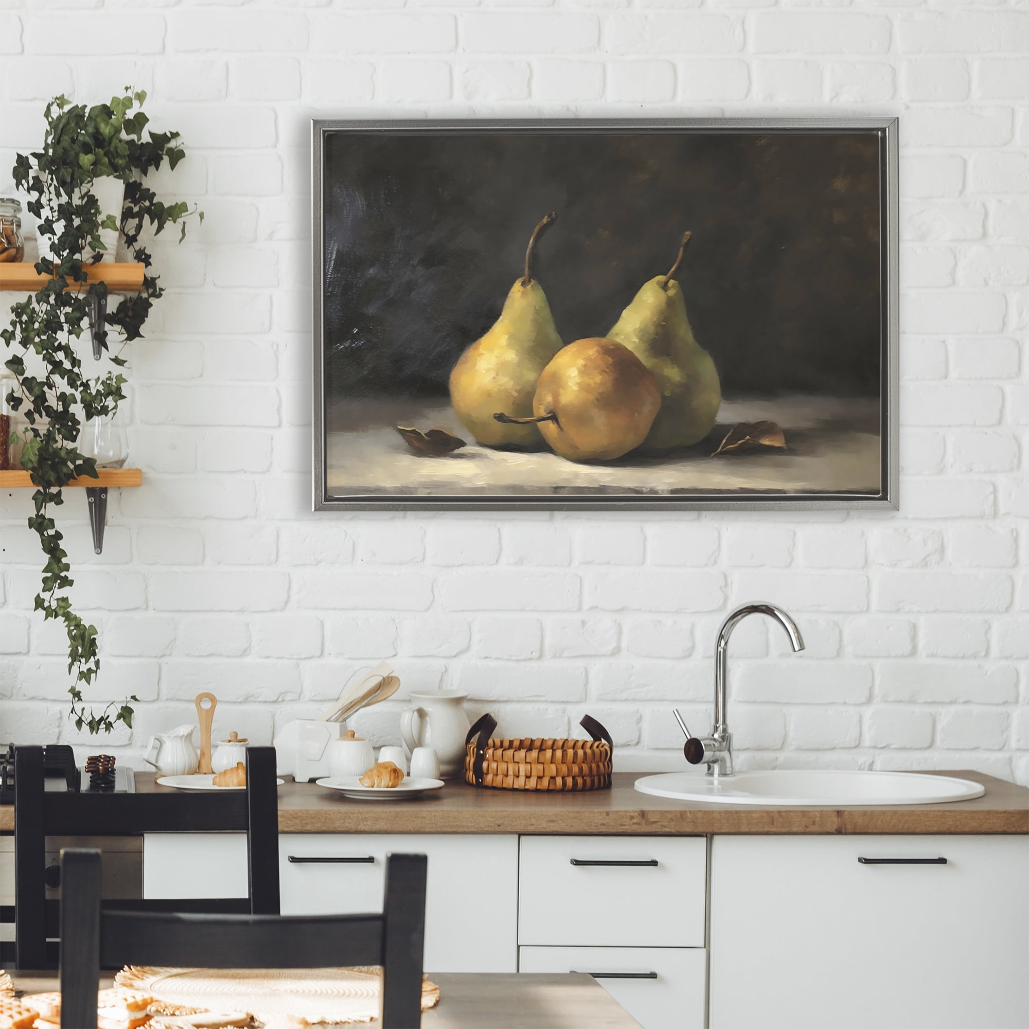 Stupell Industries Three Pears on Marble Gray Framed Floater Canvas Wall Art, design by Creative Studio