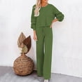 thumbnail image 2 of safuny Women's Workout Sets Sports Outfits 2Pc Solid Drawstring Long Sleeve Round Neck Sweatshirt Elastic Waist Pants Pocket Casual Relaxed Fashion Spring Fall Tracksuit Green, 2 of 6