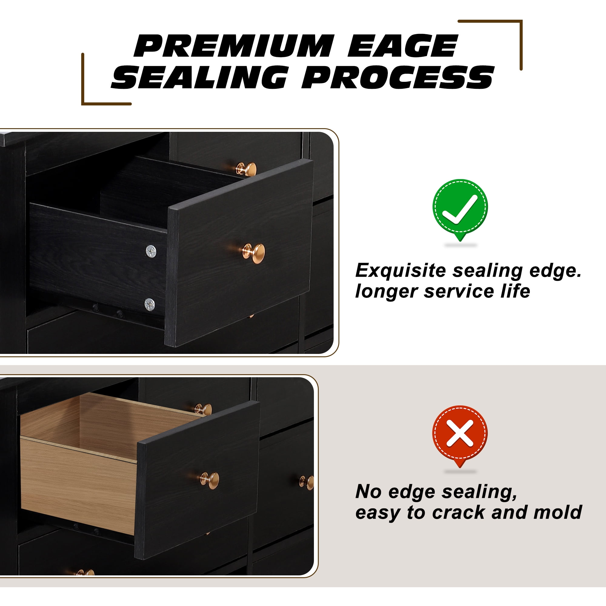 Magic Union 10 Drawer Double Dresser with Metal Handles and Various Size Wide Deep Drawers,Smooth Metal Rail,Modern and Contemporary Wood Dresser Chest for Bedroom,Living Room,Closet,Black