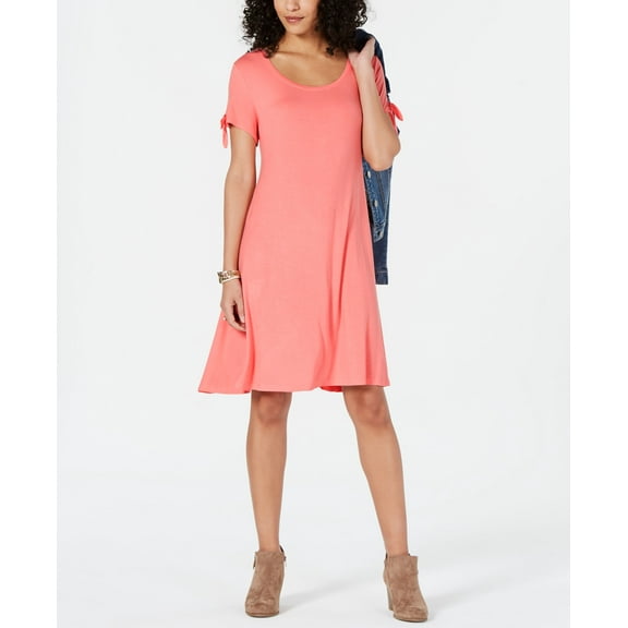 Style & Co Petite Tie Sleeve Swing Dress Peach Berry PS