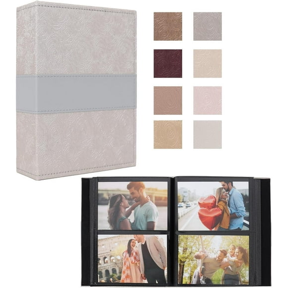 shiyou-200 4x6 Pockets Small Photo Album Leather Cover Photo Book Hold 200 Photos for Family Wedding Baby (Grey)