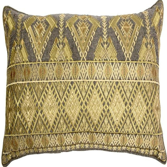 Indis Heritage C1111 Gold Diamond Geo Embroidery Pillow Cover - Grey