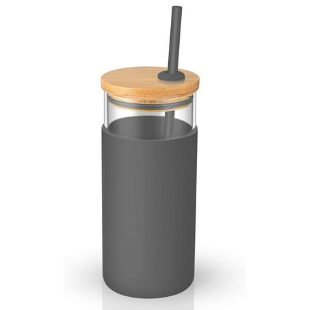 

Grandest Birch 20oz Single-Wall Tumbler Protective Sleeve Wood Lid Glass Cup Bottle with Straw Protective Sleeve Design with Straw
