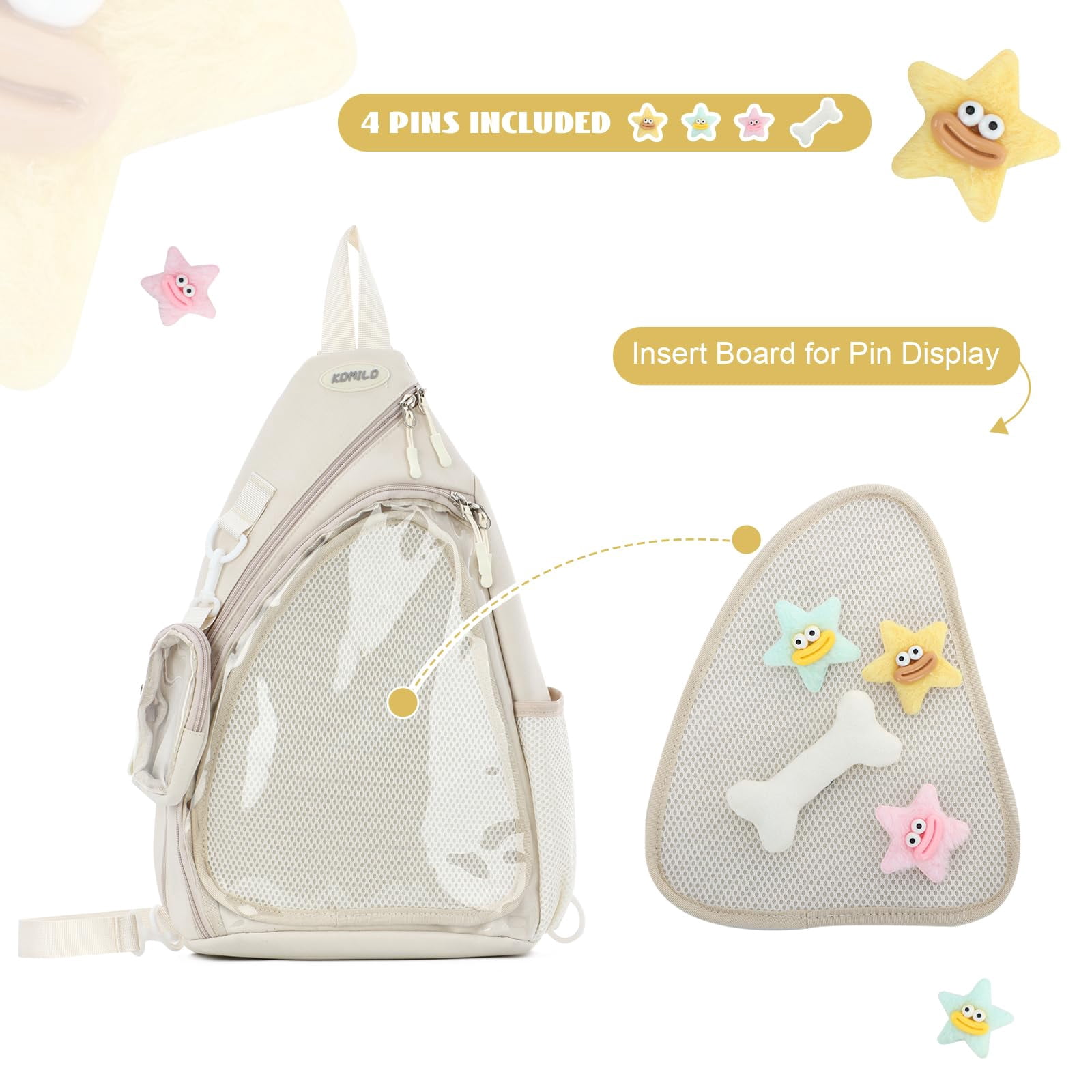 Cute Ita Bag for Men Women Kawaii Pin Display Backpack Fanny Pack Black Crossbody Hiking Day Pack
