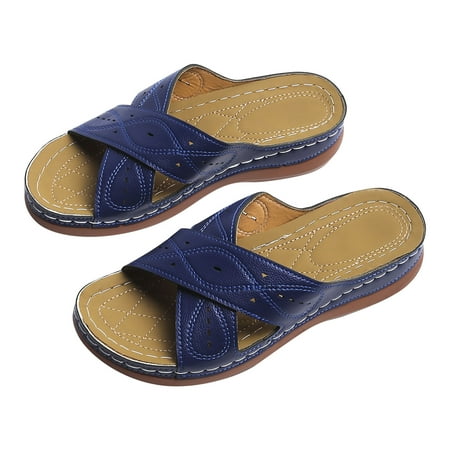 

Orthopedic Sandals for Women Platform Low Wedge Open Toe Walking Shoes Comfortable Slip On Slides Slippers Outdoor