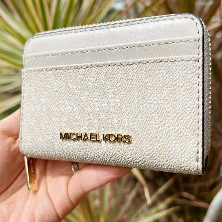Michael Kors Jet Set Travel Medium Zip Around Leather Card Case Vanilla