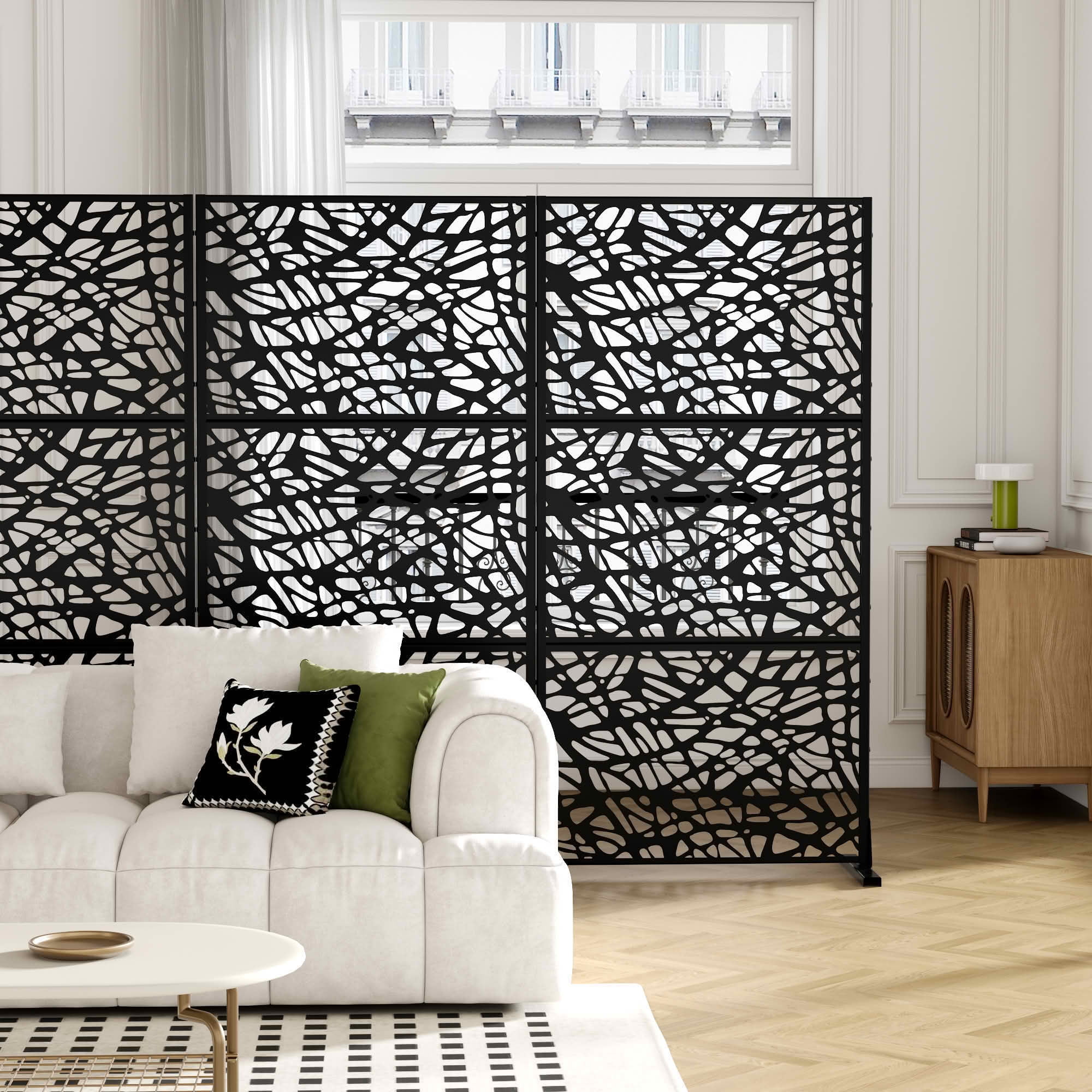 MAYEERTY 72x35 Black Outdoor Natural Privacy Panel Screen, 3 Piece Set Natural Folding Divider for Backyard and Garden