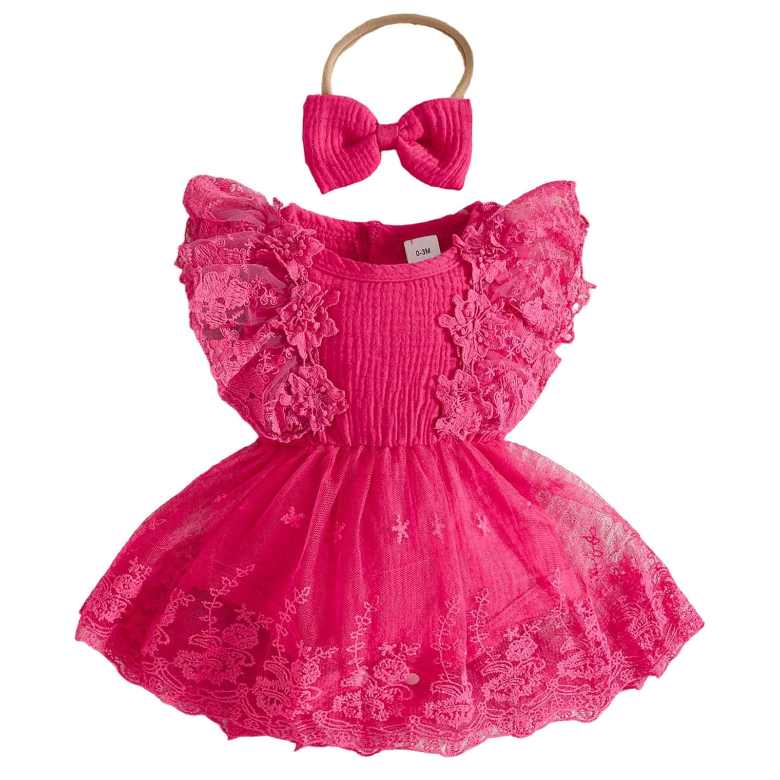 Staki Infant Baby Girl Summer Clothes Romper Dress Embroidery Mesh Tulle Skirt Hem Ribbed Bodysuit Cute Newborn Outfits 0-18M 12-18 Months