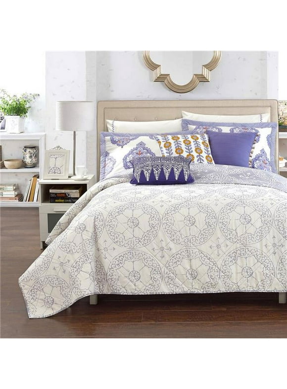 Chic Home  Lux-Bed Mercer Palace New 200 Thread Count Reversible Ikat Medalliontribal Inspired Stitch Technique Full & Queen Quilt Set - Beige