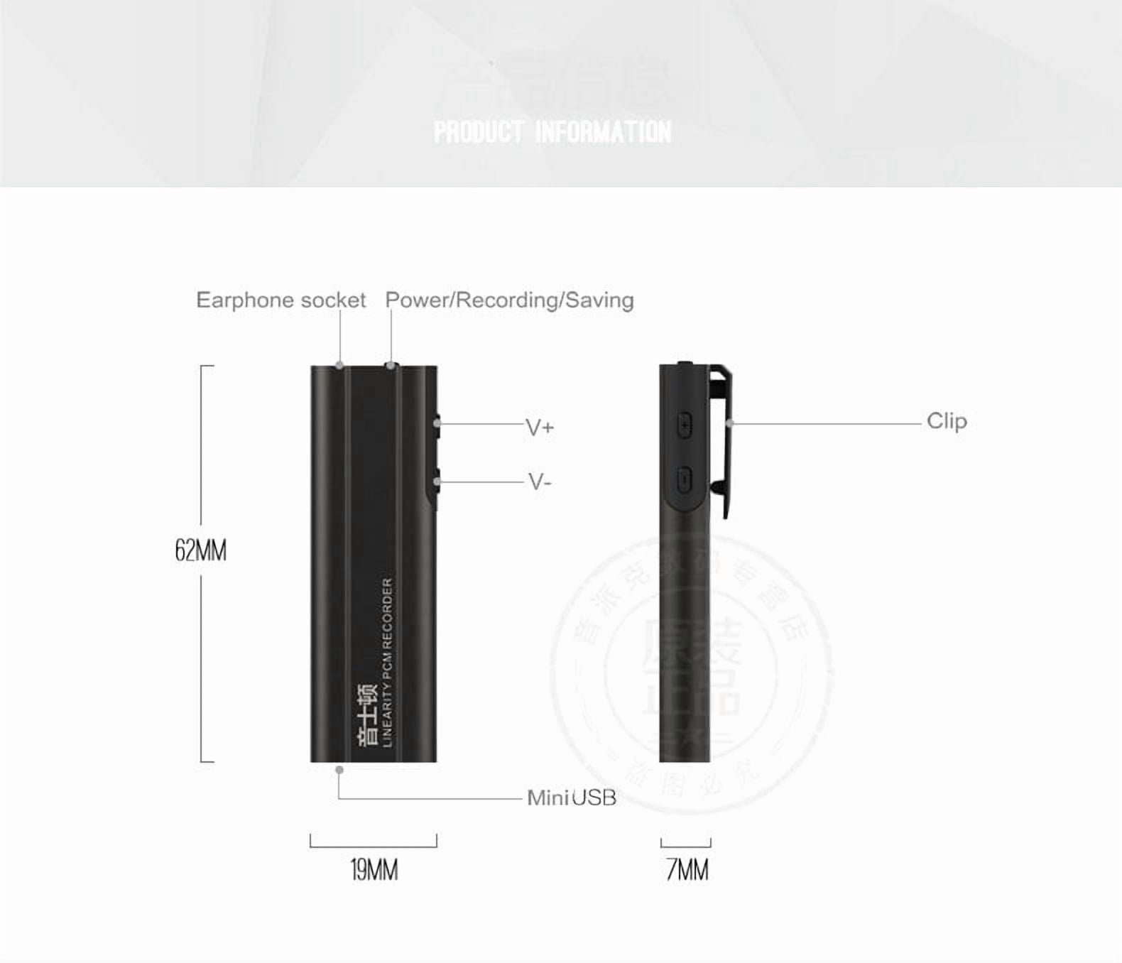 Yescool A2 Mini Metal Professional Dictaphone with Clip HD Child Safety Encryption Digital Voice Recorder Music Player Meeting Class Lecture Sound Audio recording-32GB