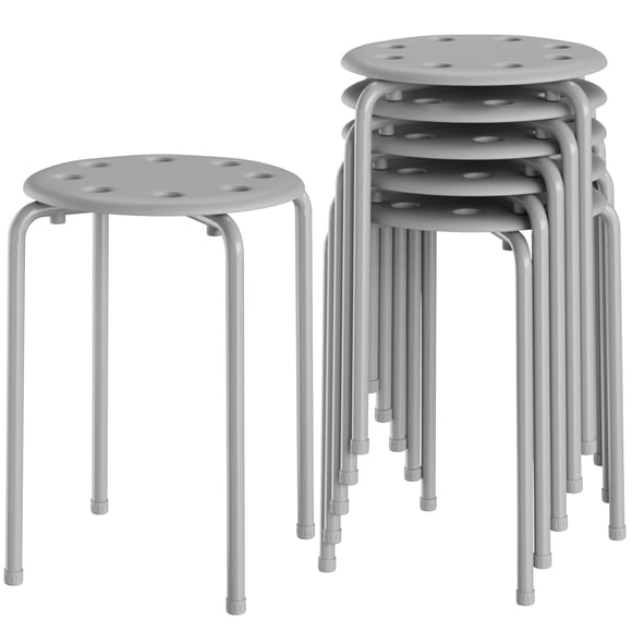 Taburetes apilables VECELO de 6 piezas, altura estándar, 45 cm, color gris