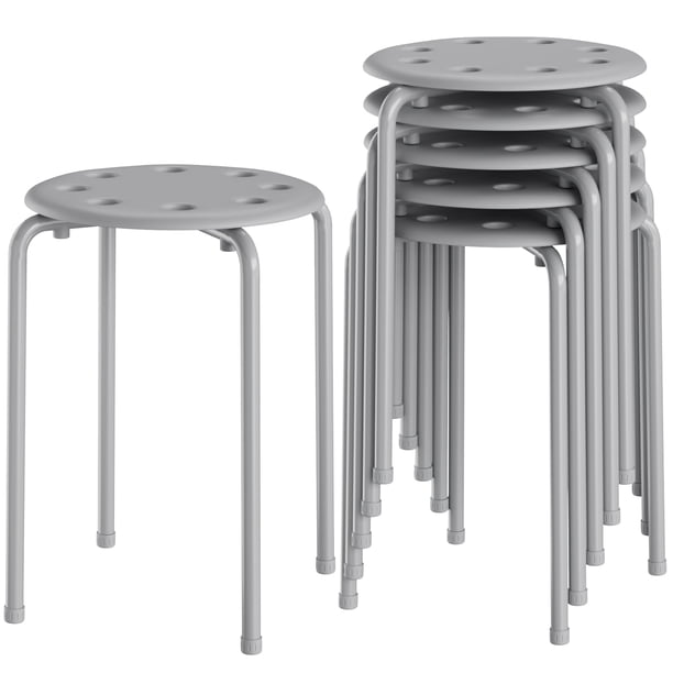 Taburetes apilables VECELO de 6 piezas, altura estándar, 45 cm, color gris