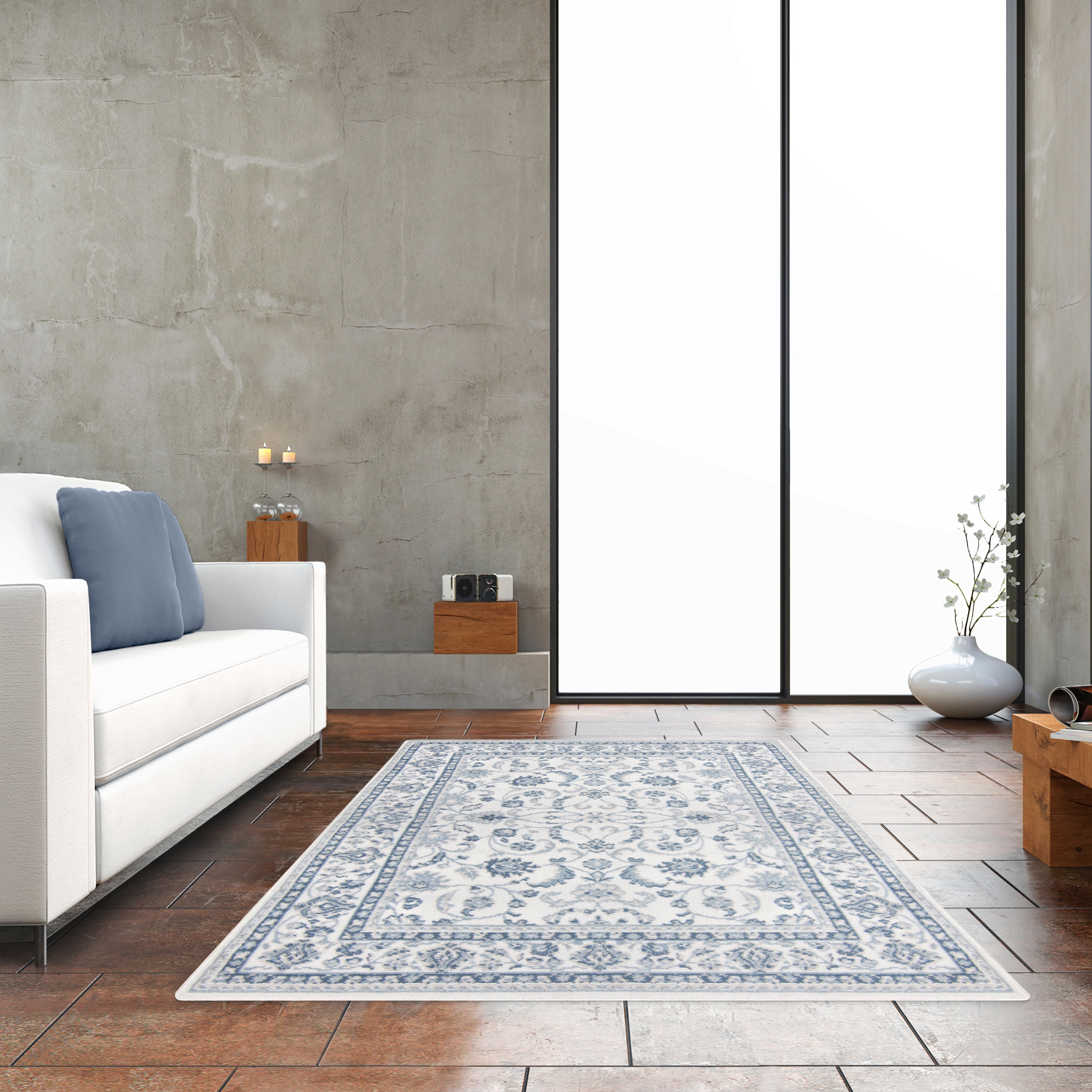 Mainstays Slate Blue Floral, Indoor Area Rug, 4'11" x 6'6"