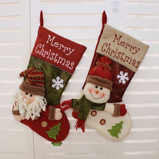 Calcetín navideño clásico de 18 ", medias grandes personalizadas, Papá Noel, muñeco de nieve, personaje navideño para decoraciones navideñas familiares para fiestas Adepaton FLD-3509