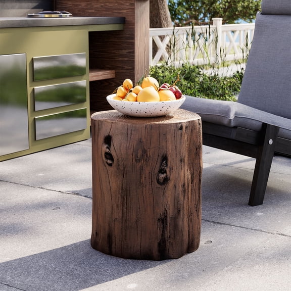 MOALCOFER 16.5" Outdoor Side Table with Faux Wooden Grain,Hand-painted Accent Side Table