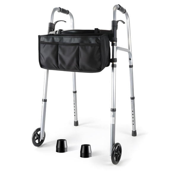 Oziral Folding Walkers for Seniors with Storage Bag, Lightweight Portable Adjustable Height Narrow Walkers with Wheels, Standard Walkers for Elderly Disabled, Up to 400lbs