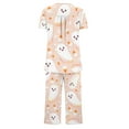 thumbnail image 4 of SwiftWear Halloween Pajamas Women 2 Piece Lounge Set Pumpkin Cobweb Cute Ghost Homewear Short Sleeve Henley Top Capris Set, Pink S, 4 of 5