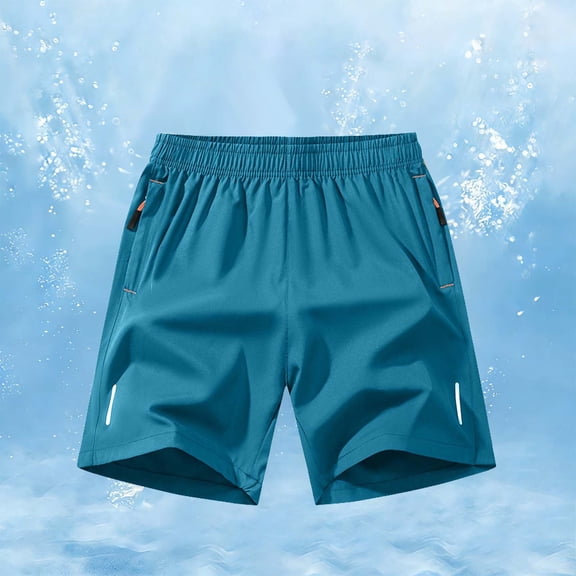 Simua Men's Solid Color Quick Dry Athletic Shorts | Elastic Drawstring Waist Zipper Pockets Polyester Sports Beach Shorts for Spring Summer Wear