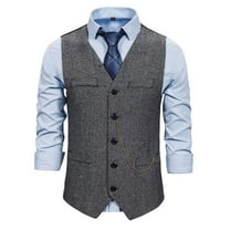 SWSMCLT Men's Waistcoat Fitted Formal Cotton Business V Neck Suit Vest Sleeveless Formal Top Grey 36