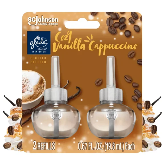 Glade PlugIns Scented Oil Air Freshener, Cozy Vanilla Cappuccino Refill, 1.34oz, 2 Count