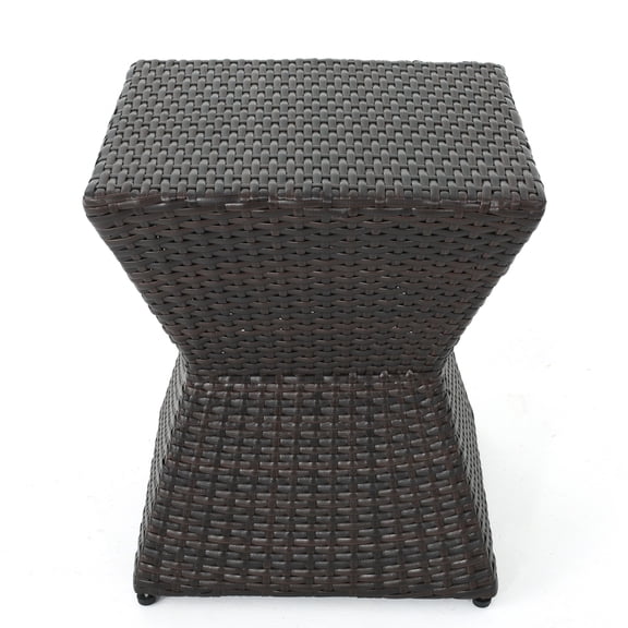 BOFANG 16" Outdoor Side Table, Patio End Table with Geometric Wicker Design, All-Weather