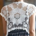 thumbnail image 6 of Women Short Sleeve Crochet Shrugs Hollow Out Flower Lace Open Front Cropped Cardigan Sunscreen Scalloped Bolero Jacket, 6 of 9