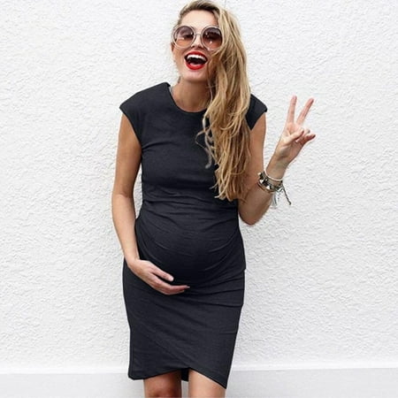

CHMORA Women Fashion Solid Color Sleeveless Maternity Pregnat Comfortable Midi Dresse maternity clothes