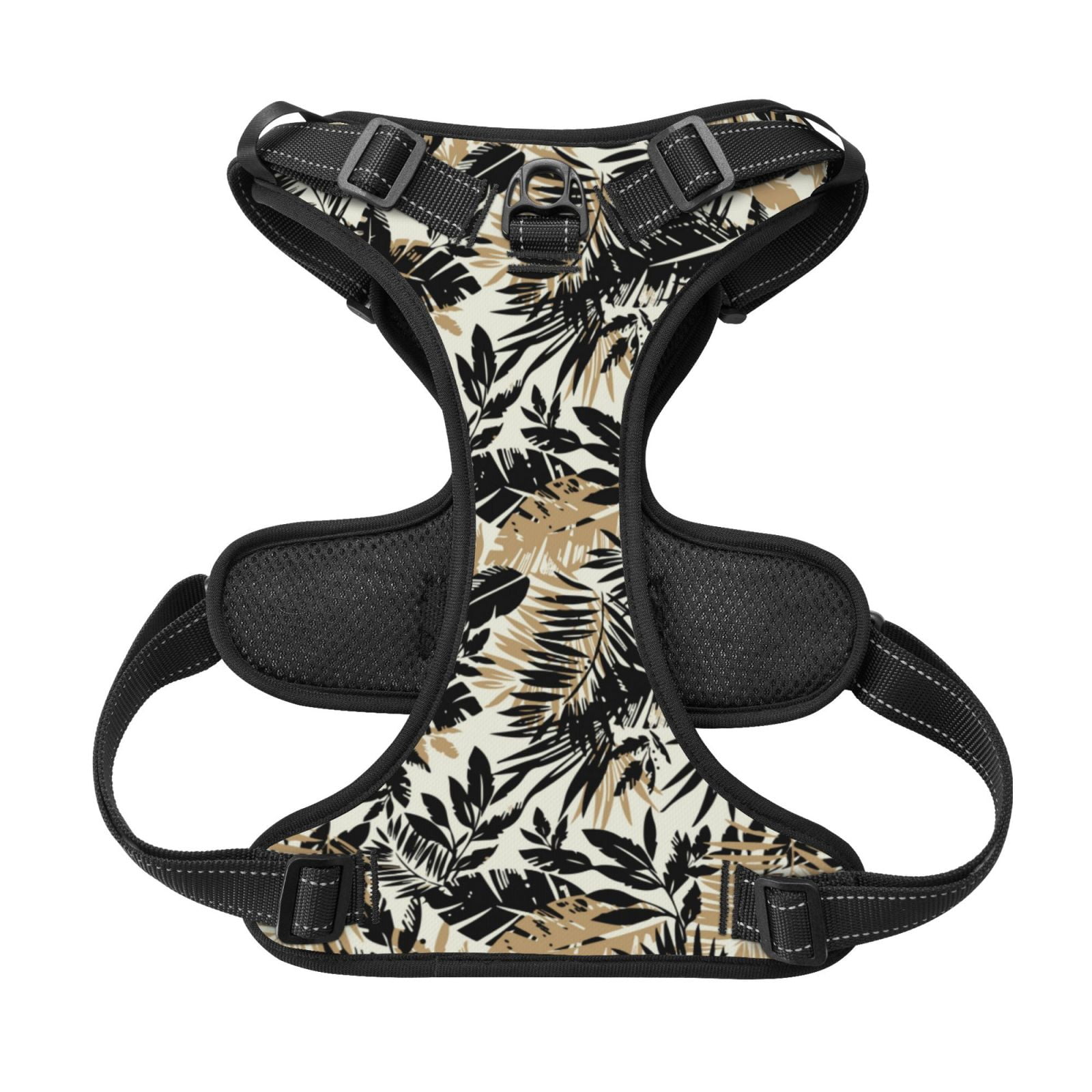 Kdxio Black Palm Leaves Print No Pull Dog Harness Adjustable Reflective Oxford Easy Control Medium Large Dog Harness for Training and Everyday-Large
