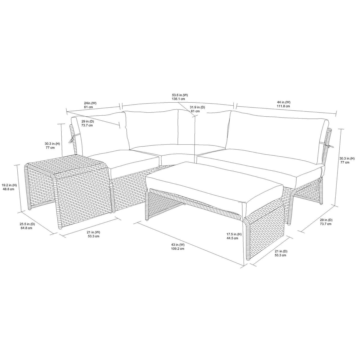 HOMETRENDS Tala 5-Piece Patio Sectional Set - Grey