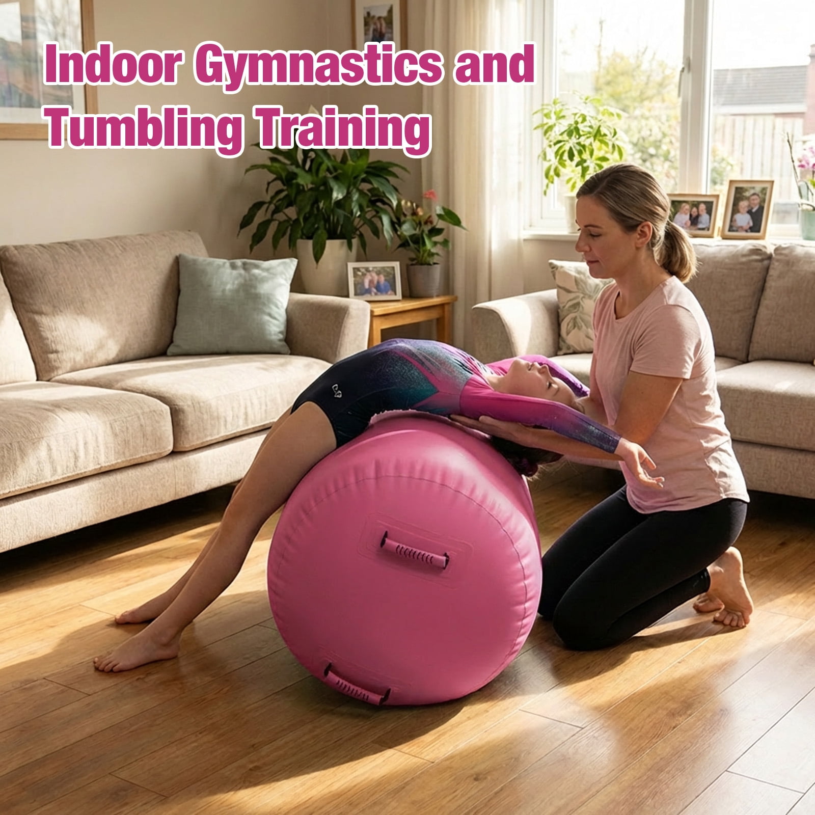 Air Roller Gymnastics Barrel For Tumbling, Inflatable Air Barrel For Back Handspring Training, Gymnastic Equipment With Pump For Yoga Training Cheerleading Home Use