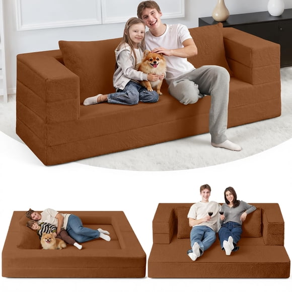 Sofá cama plegable 3 en 1 tipo puff Cansunna color caramelo