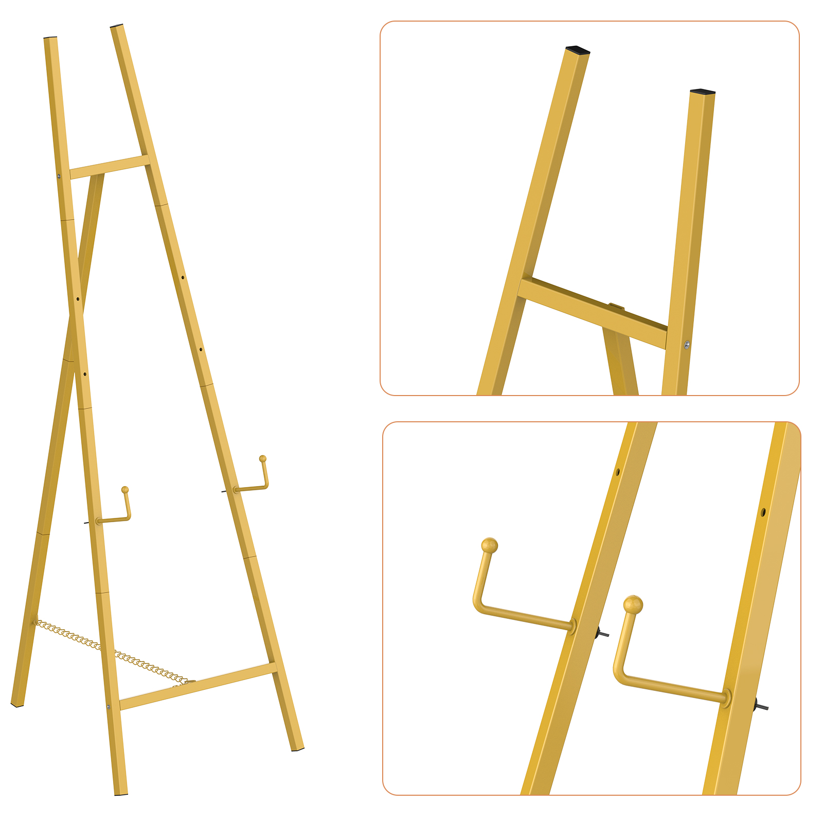 55.1" Tall Gold Metal Easel Stand, Adjustable Display Easel for Painting, Wedding Signs, Posters, Art Shows