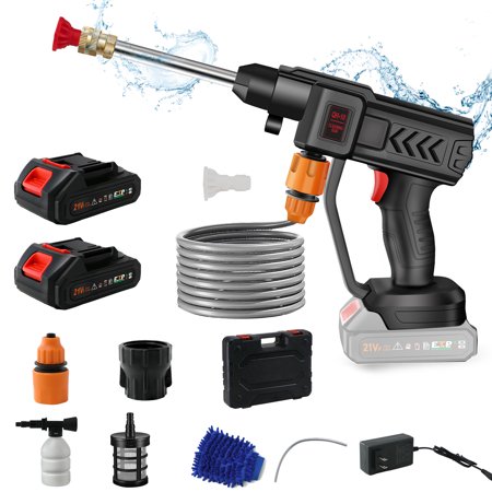 Cordless High Pressure Car Washer Nacatin Portable Vehicle Cleaning Water Gun 2 Batteries 15000 Mah Foam Bottle