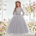 thumbnail image 2 of Miluxas Girls Long Lace Bridesmaid Dress 3/4 Sleeves Floor Length Wedding Party Evening formal Maxi Tulle Ball Gowns Gray 11-12 Years, 2 of 6