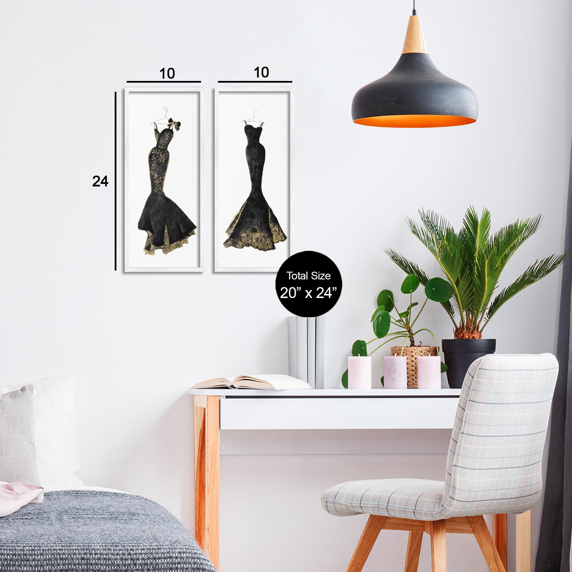 Stupell Industries Gilded Black Evening Gowns 2 Piece White Framed Giclee Art Set, design by Janet Tava