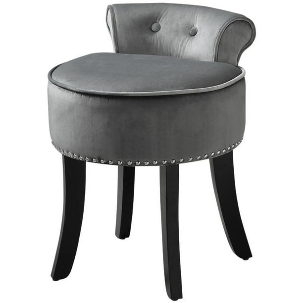 Posh Living Alena Tufted Velvet Vanity Stool with Nailhead Trim in