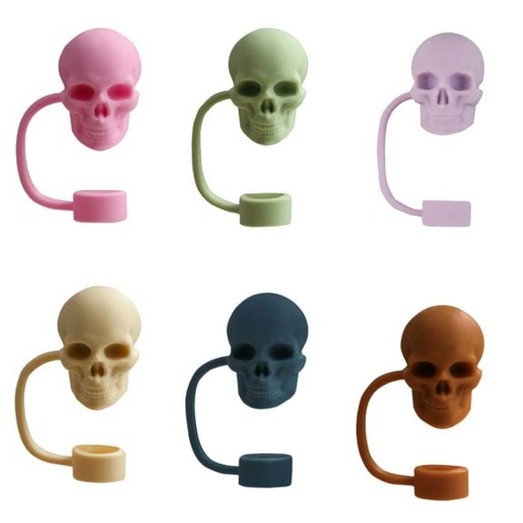 T-HOTLYST Set of 6 Skull Straw Plug Decorations Lovely Straw Cover for Cups Practical Silicones Drinkings Straw Hat Lid Protectors