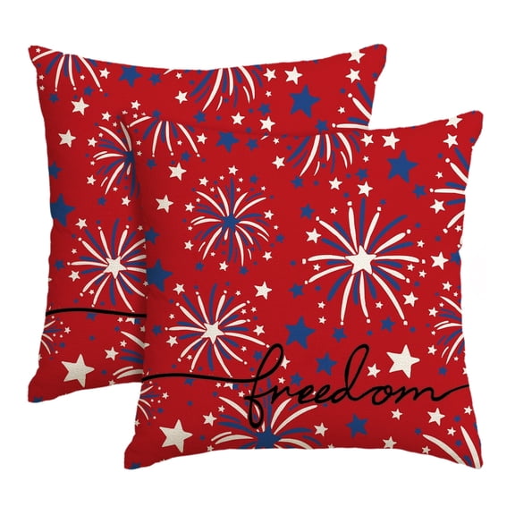 Sm:)e Freedom Firework Fourth of July Throw Pillow Cover 18x18 Inch Set of 2, Polyester Patriotic Pillow Case for Sofa Couch, Red