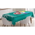 thumbnail image 1 of Carnival Tablecloth, Cursive Typography with Cartoon Happy Clown Face on Striped Background, Rectangular Table Cover for Dining Room Kitchen, 52" X 70",Teal and Multicolor, by Ambesonne, 1 of 3