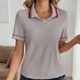 thumbnail image 6 of HongQid Womens Short Sleeve Collared Tops V Neck Button Down Placket Fitted Shirts, 6 of 7
