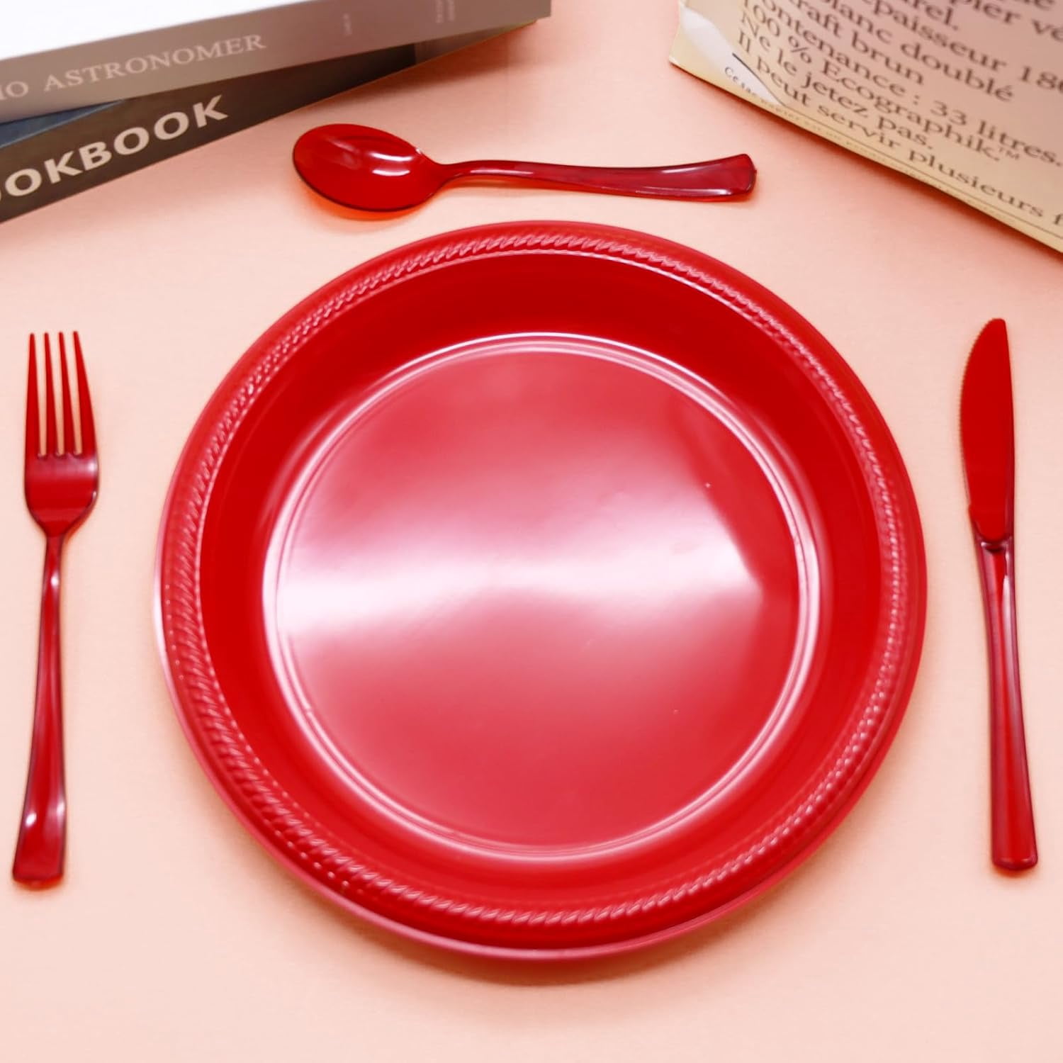 150 Pack Red Plastic Silverware, Red Utensils Heavy Duty, Disposable Plastic Cutlery Include 50 Forks, 50 Spoons, 50 Knives for Birthday, Party, Christmas, New Year