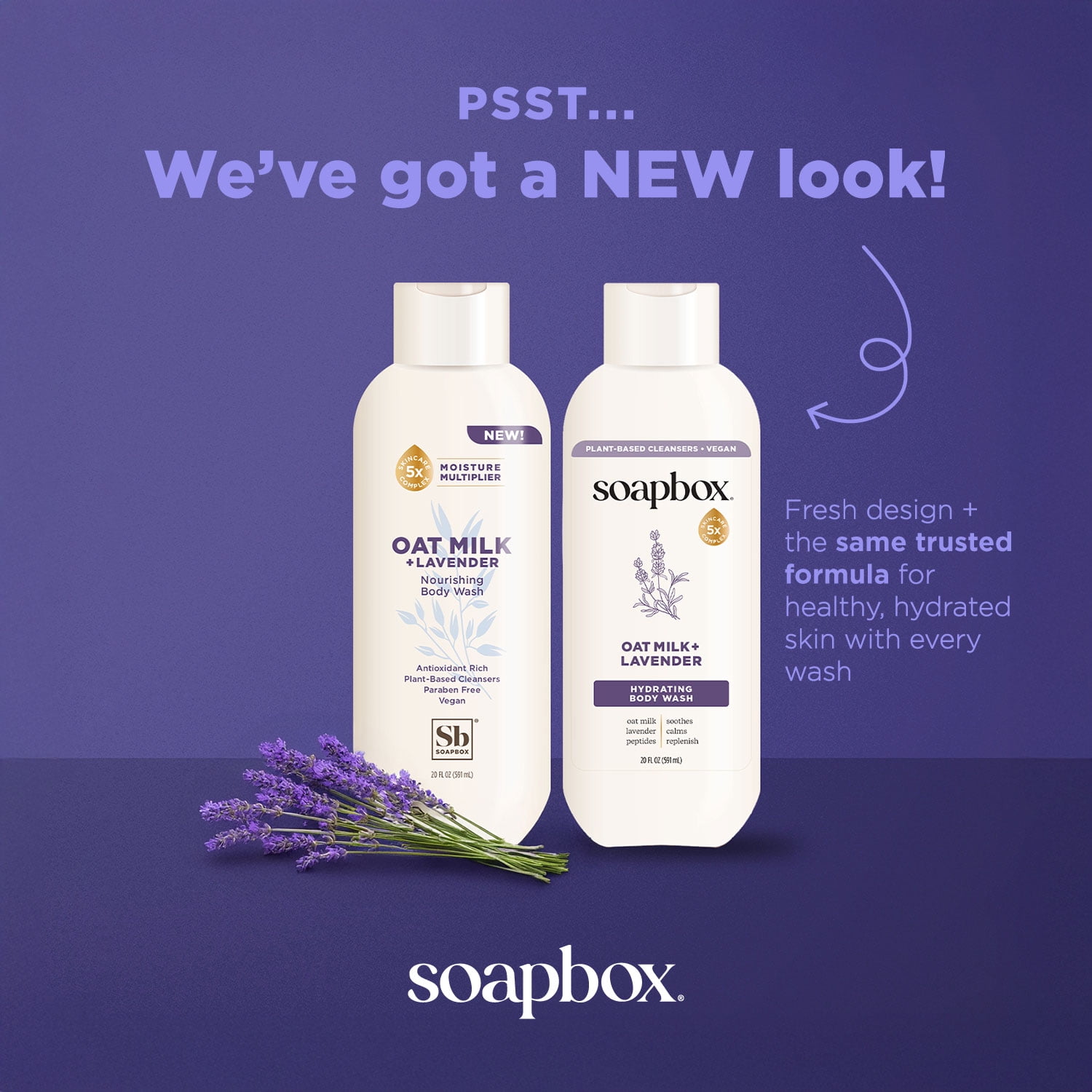 (3 pack) Soapbox Moisture Multiplying Body Wash for Women & Men, All Skin Types, Oat Milk and Lavender, 20 oz