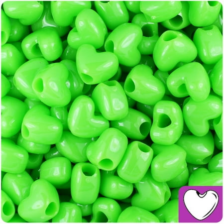 - BeadTin Lime Opaque 12mm Heart Pony Beads (250pcs)