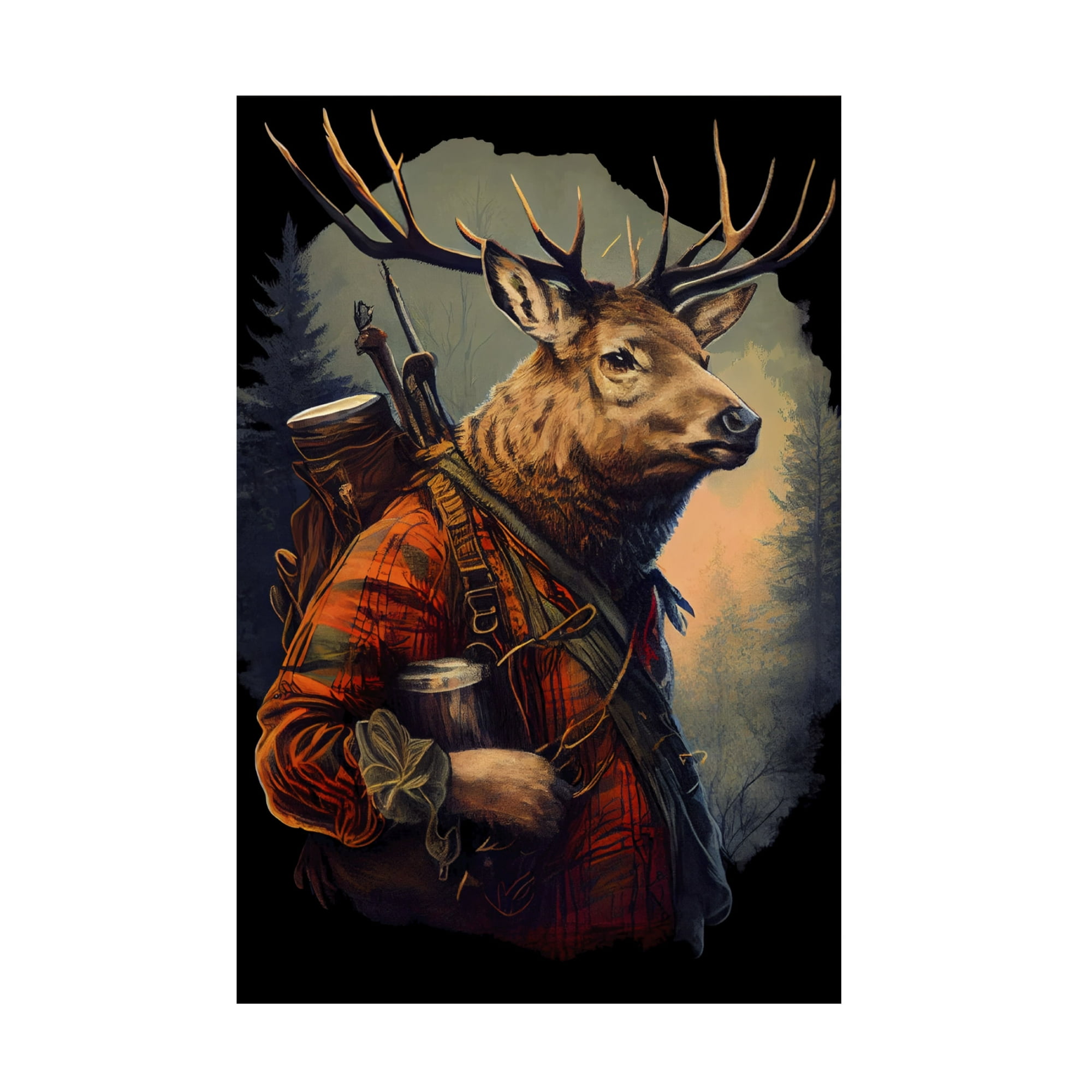 Canvas Wall Art - Sasha 'Deer Hunting II' Wall Art for Living Room, Bedroom, or Office Décor by Trademark Fine Art - 12 x 19 Inches