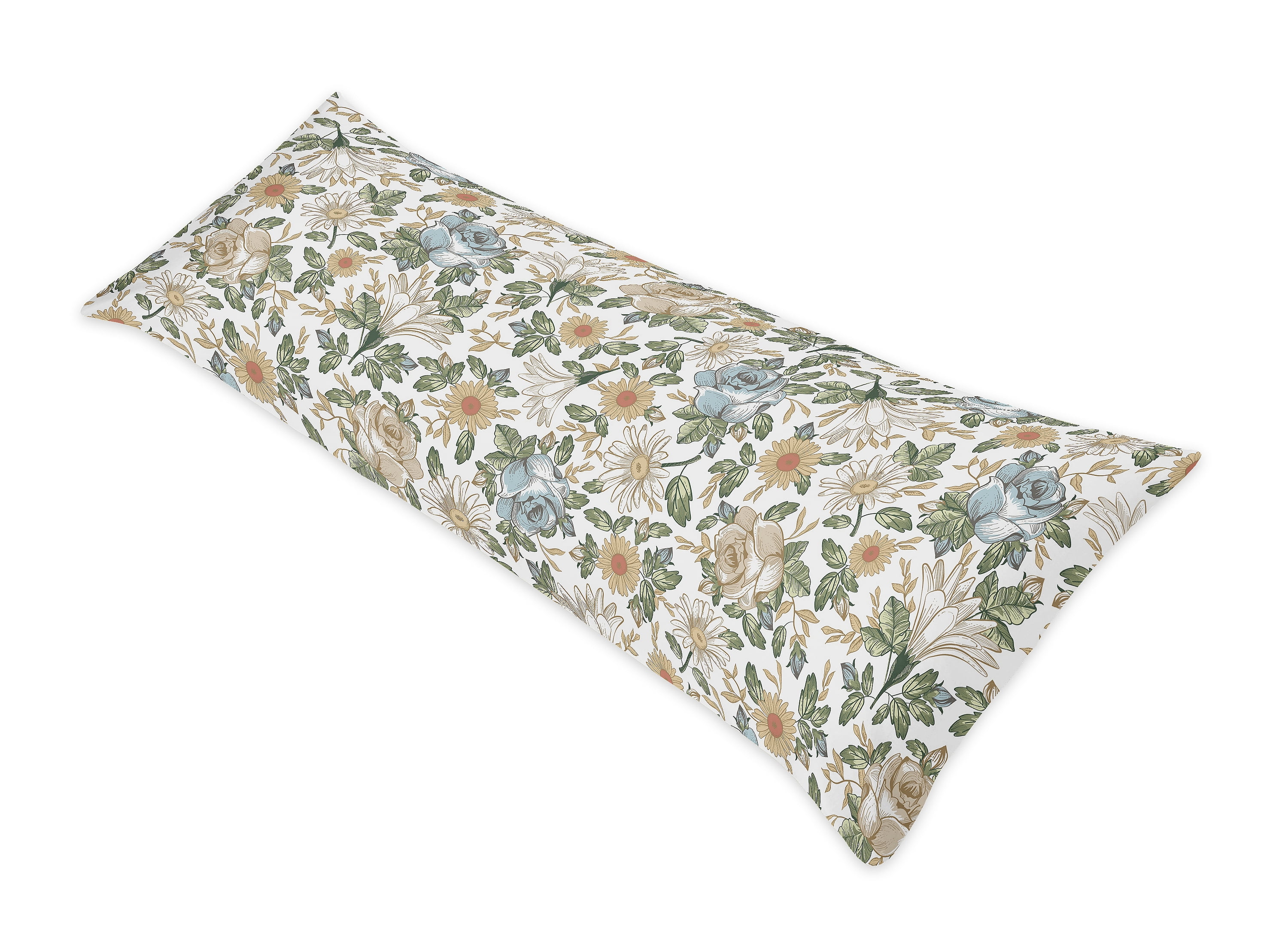 Vintage Floral Blue and Yellow Body Pillow Case by Sweet Jojo Designs