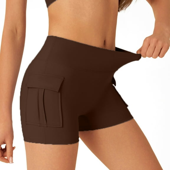 FEIFLY Women Fashion Solid Color With Pockets Fitness Sports Shorts Athletic Gym Running Workout High Waist Lifting Yoga Pants Trousers Business Trendy Beach Travel Vacation Slacks Stylish Wear