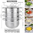 thumbnail image 2 of STPgoods 3-Tier Stainless Steel Steamer Pot with Glass Lid 12.68 Qt (12 L) Dumpling Steamer Pot Multi-Layer Cookware Pot, 2 of 9