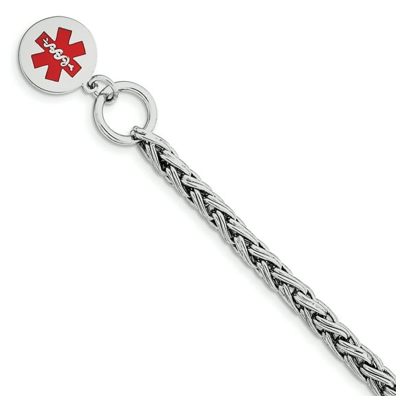 Sterling Silver Rhodium Engraveable Enamel Disc Medical ID Bracelet