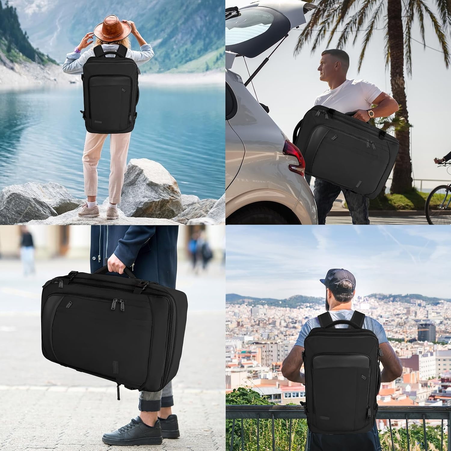 Vancropak Expandable Carry on Backpack for Men Women, 40L Airline Approved Travel Backpacks with 3 Packing Cubes, Black